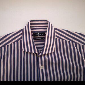 Cafe Coton Paris Exclusive Men's Size 14.5 Blue White Red Stripe Dress Shirt